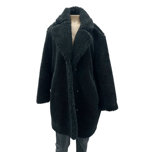 H&M Black Faux Teddy Shearling Coat Longline Jacket Cozy Warm Winter Women‎ XS - Picture 1 of 10